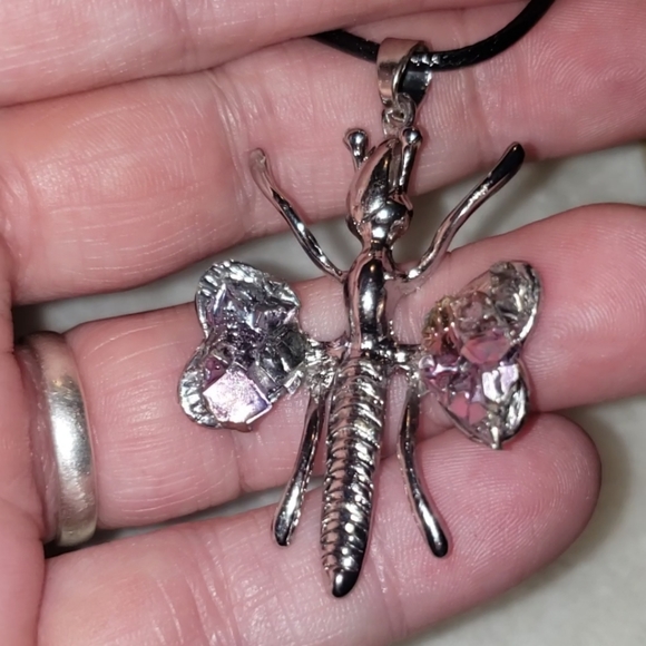 Handcrafted Bismuth Dragonfly Pendant - Picture 4 of 10